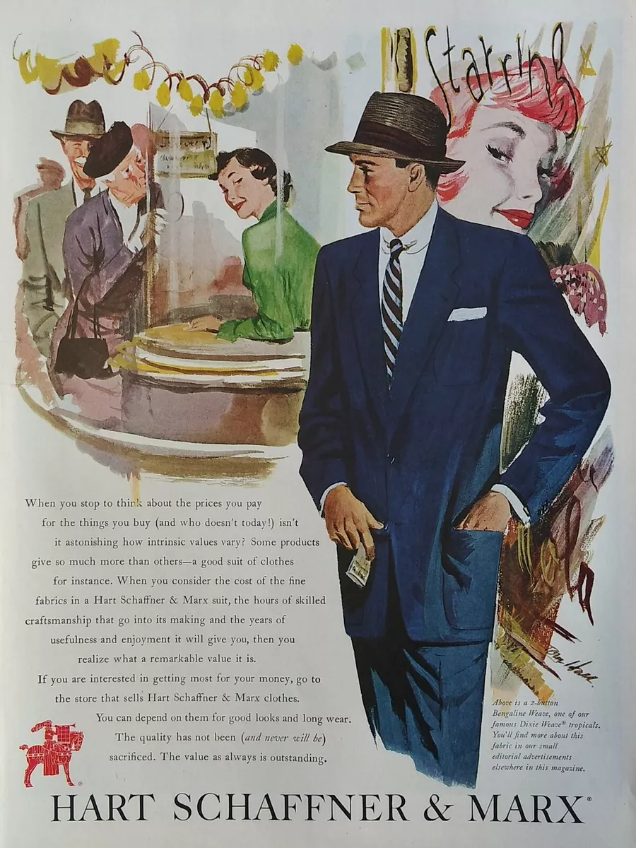 1951 Hart Schaffner Marx print ad. Beautiful colors eBay