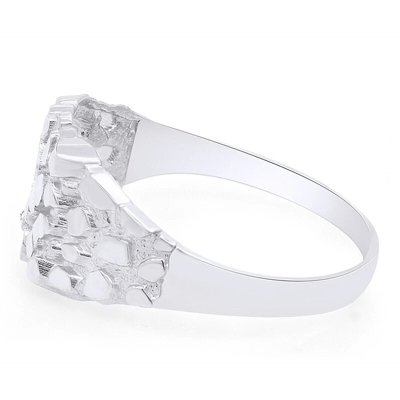 Anillo de compromiso cuadrado pepita grande para hombre banda oro macizo real de 10 k Foto 4 de 4