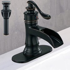 Oil Rubbed Bronze Waterfall Bathroom Sink Faucet Single Handle Mixer Tap W/Drain