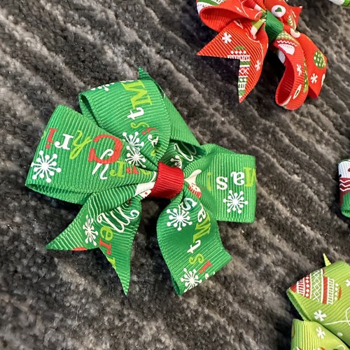 Holiday Hair Clip Bow Lot Of 9 Girls Ribbon Hair Pin Barrette Bows Snowman New - Picture 6 of 11