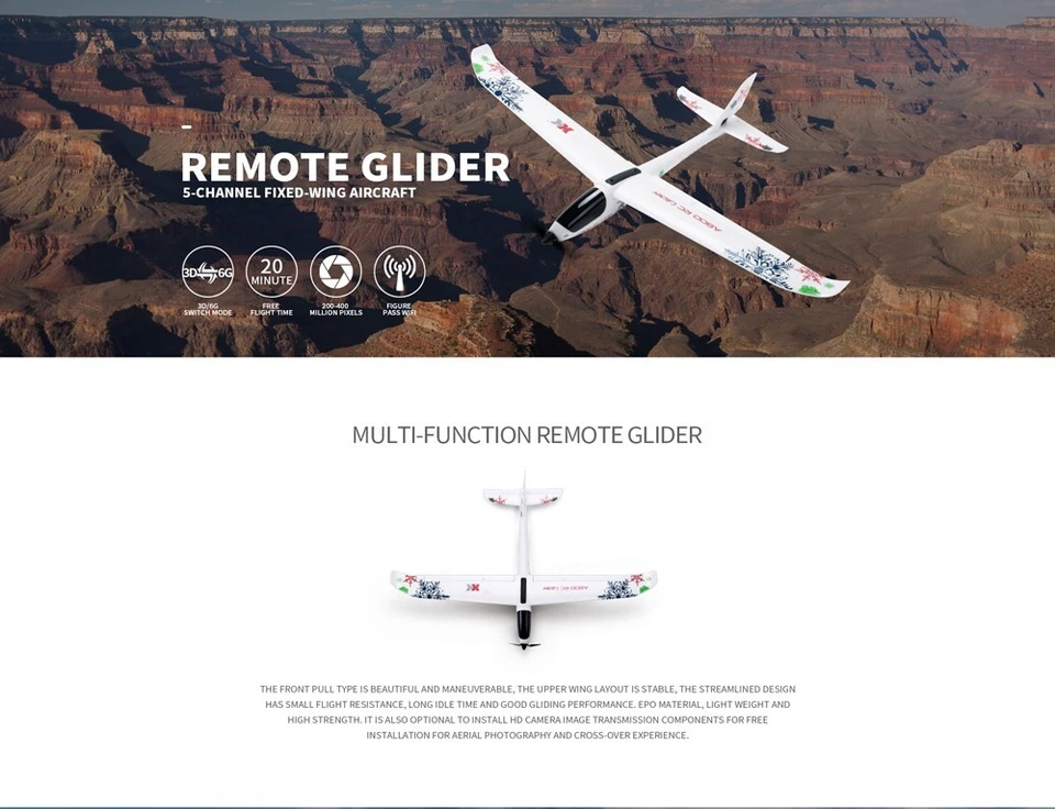 Avión de control remoto Wltoys XK A800 5 CANALES RC 3D/6G planeador ala fija RTF Foto 2 de 4