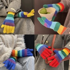 Adult Touchable Screen Gloves Striped Mittens Rainbow Color Full Finger Gloves