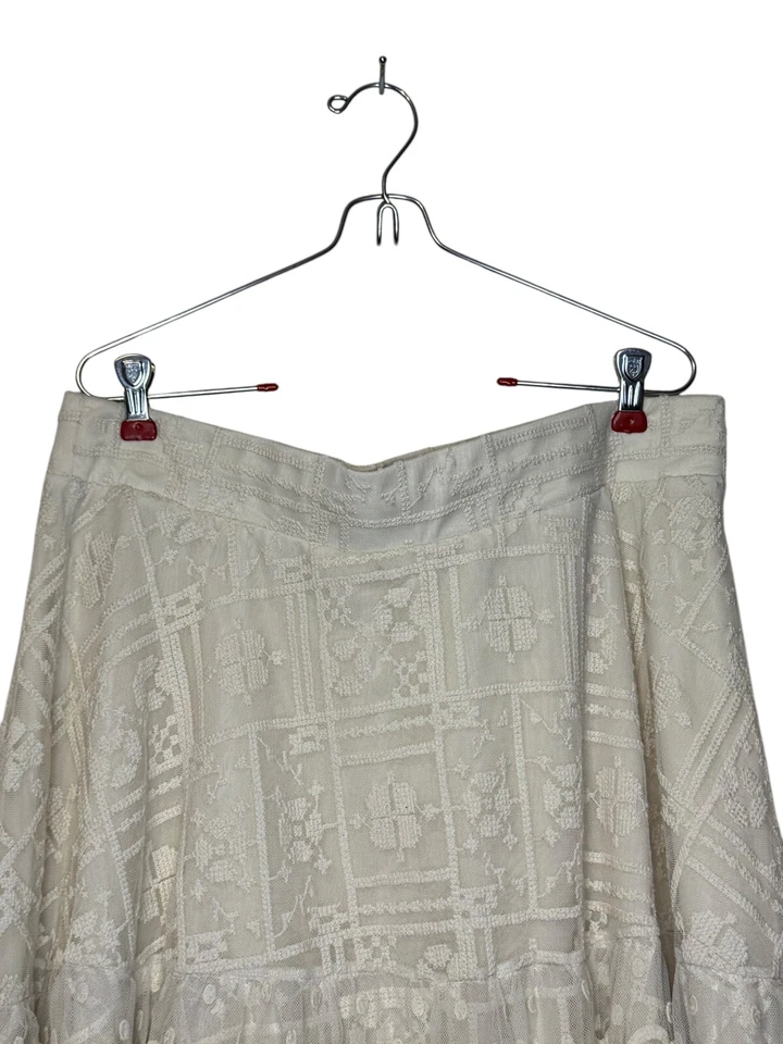 Falda de mujer tórrida de encaje línea transparente bordada cintura elástica marfil grande Foto 3 de 4