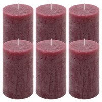 6Er Set Rustik-Kerze Bordeaux HöHe 11,5 Cm Ø 6,8 Cm Lange Brenndauer Rund-Kerze