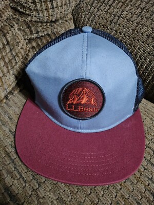 LL Bean Mesh Hat Mountain Patch Snapback Adjustable Trucker Hat Blue Red Clean 