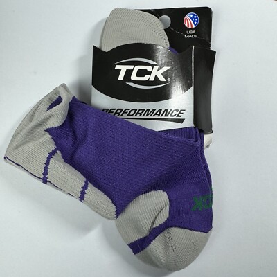 NWT TCK Goalline 2.0 Crew Socks Purple Gray Mens Size XL (Shoe Sz 12-15) 1 Pair