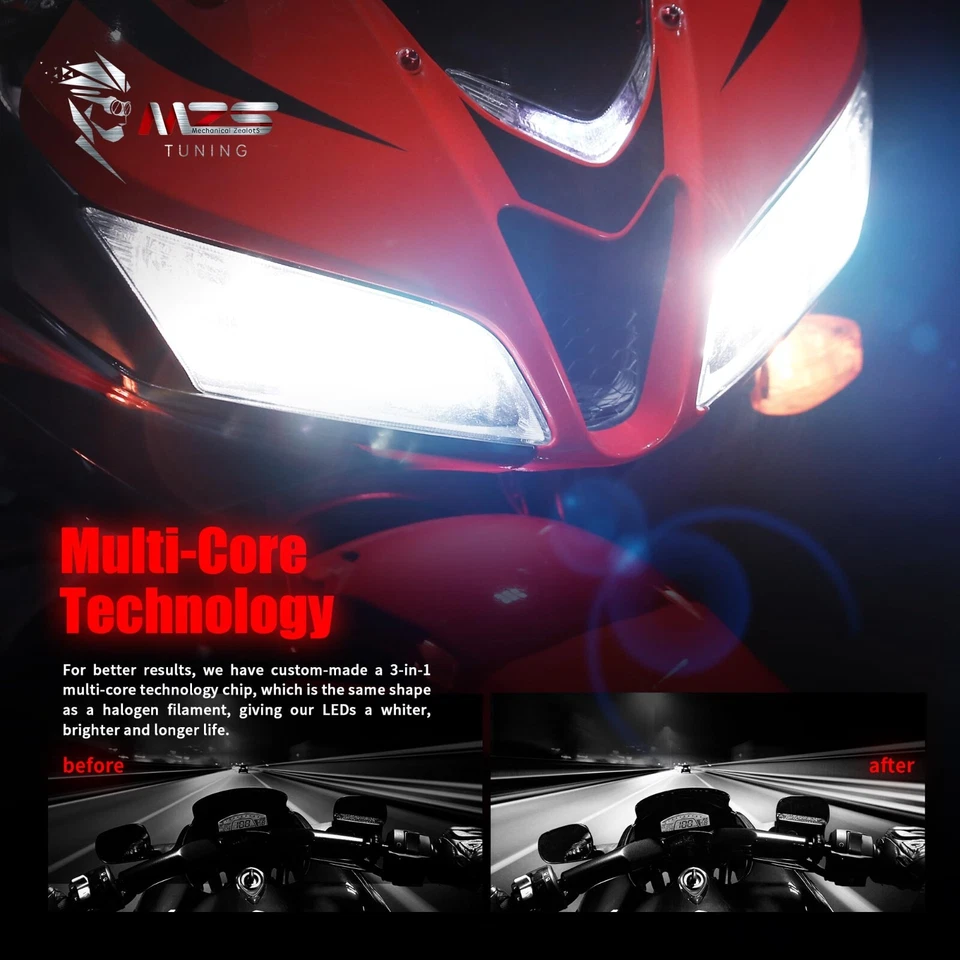 1Pk MZS H7 LED Light Bulb Motorcycle, 8000LM 35W Mini 6500K Cool White w/ Fan - Image 3 of 4