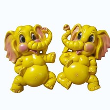 Vintage Homco Wall Hanging Elephant Babies Room Nursery Decor Yellow