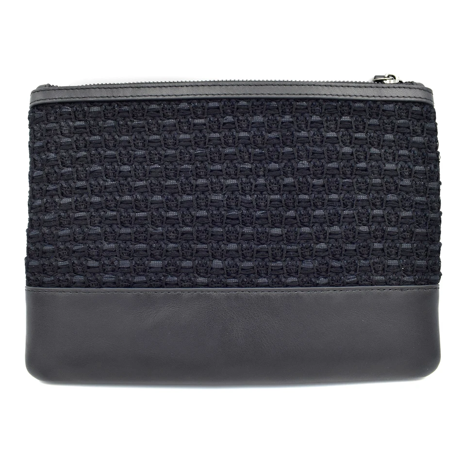 Bolso sin asas St. John Knits negro tejido/cuero recortado bolso plano bolso monedero Foto 3 de 4