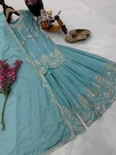 Party Wear Faux Georgette Designer Blue Salwar Kameez With Dupatta For Women
