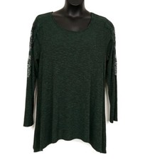 Knox Rose Womens sz XXL Sweater Solid Green Long Sleeve Lace Trim Scoop Neck