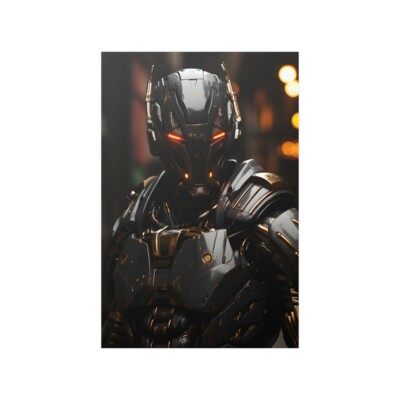 Satin Poster, Cyberpunk Robot v9, Perfect Gift for Gamers