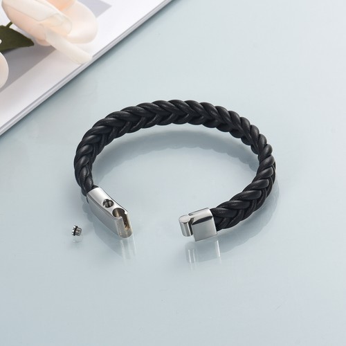 Cremation Urn Bracelet for Ashes for Men Handmade Braided Leather Wristband Gift - Picture 9 of 39