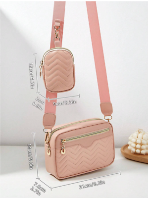 Pink Embroidered Shoulder Crossbody Bag With Multiple