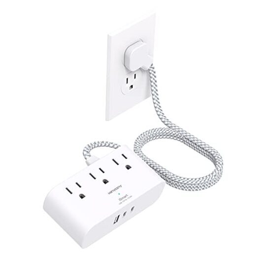 Flat Plug Power Strip Ultra Thin Flat Extension Cord, 3 Outlets 3 6 Ft White