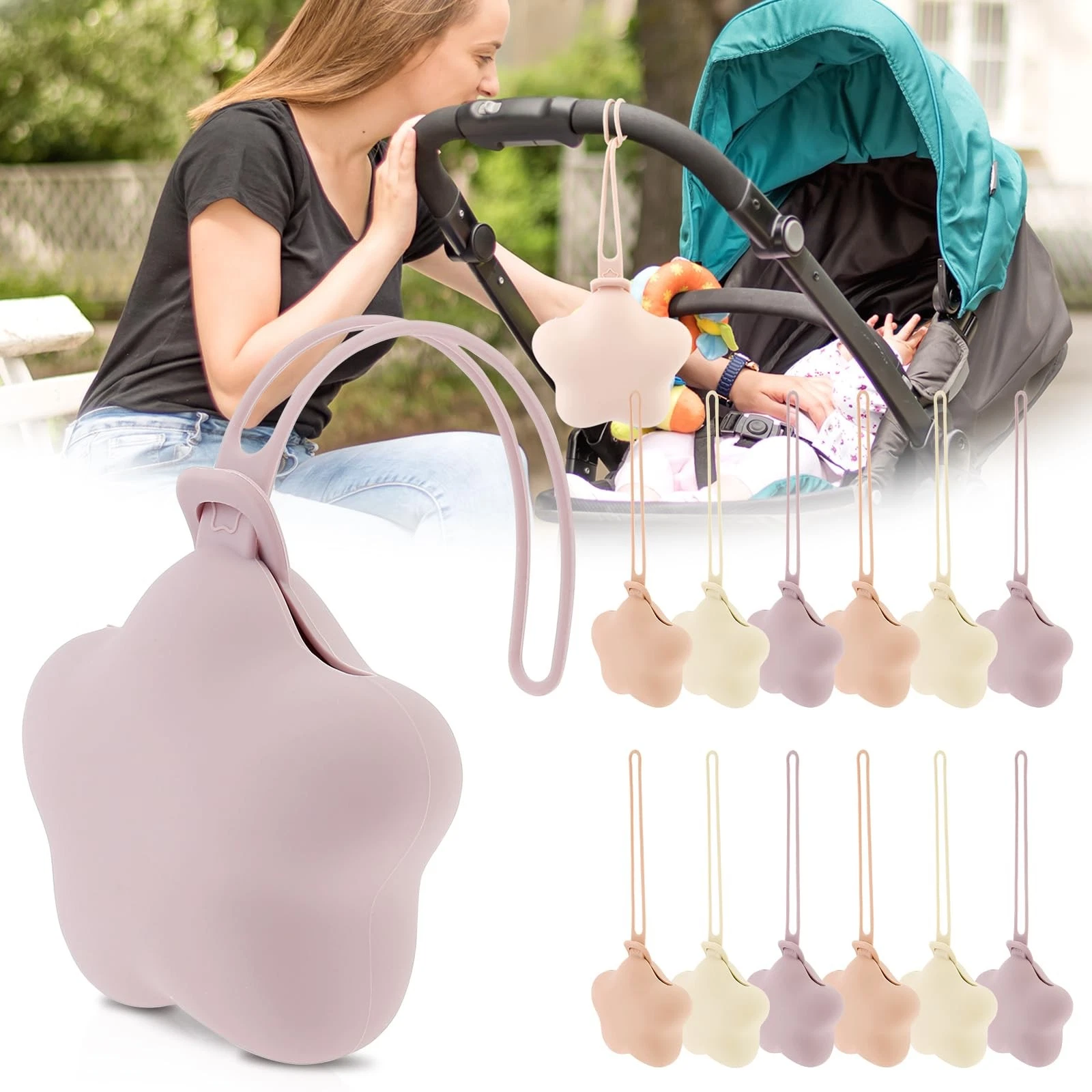 BXUYAOXMC 12 Pack Silicone Pacifier Holder Case, Safe and Soft Material, Paci...