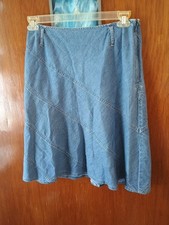 Vntg Womens Fit  Flare Diagonal Tiered Denim Cowgirl Festival Midi Skirt Sz 10