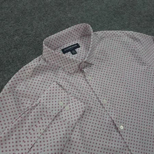 Mizzen+Main Shirt Mens XL White Pink Dot Floral Trim Fit No Tuck Performance