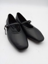 M&S Women's Shoes Black Faux Leather Square Toe Buckle Strap Flats New
