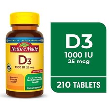 Nature Made Vitamin D3 1000 IU 25 mcg tablet Dietary Supplement for Immune 210