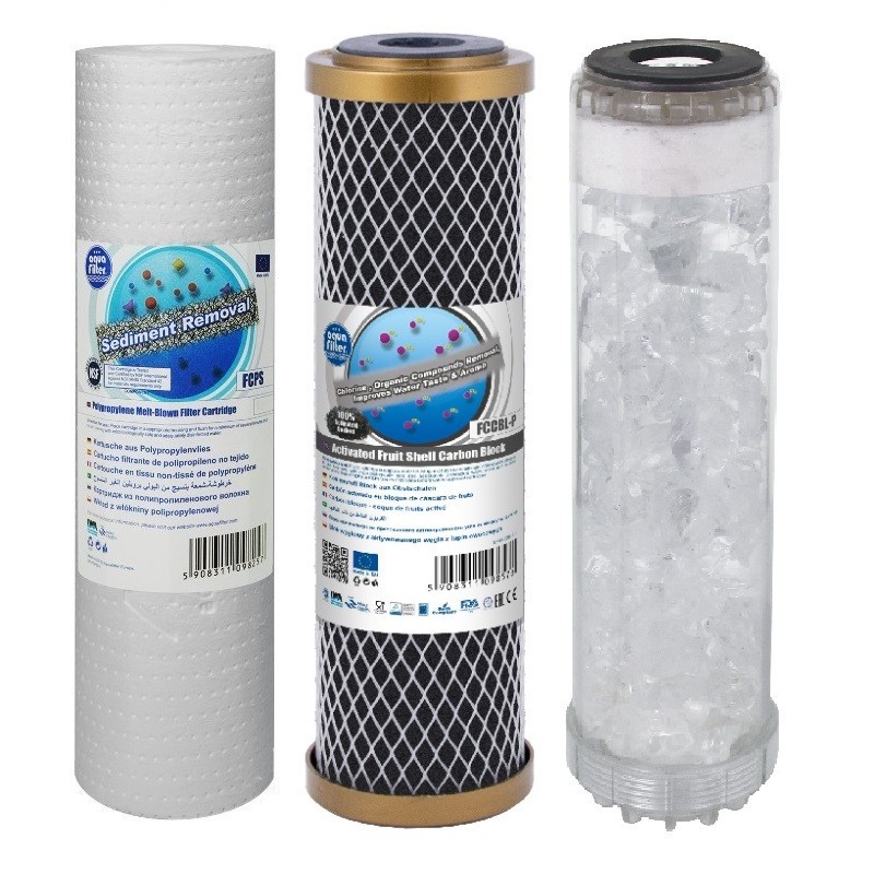 Aquafilter Set of 3 Filters Purifier Dechlorinator Anti-scale and Softening 10""
