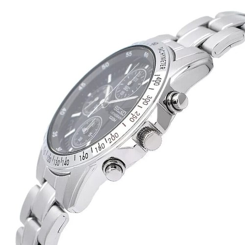 SEIKO SND367PC Chronograph Men's Watch Black Silver Fast delivery JAPAN NEW - Picture 4 of 9