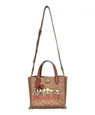 Coach x PEANUTS Willow Tote Bag 24 Signature Canvas CBF72 Brown