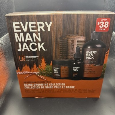 Every Man Jack Aged Bourbon Beard Grooming Kit Wash, Oil, Butter & Comb