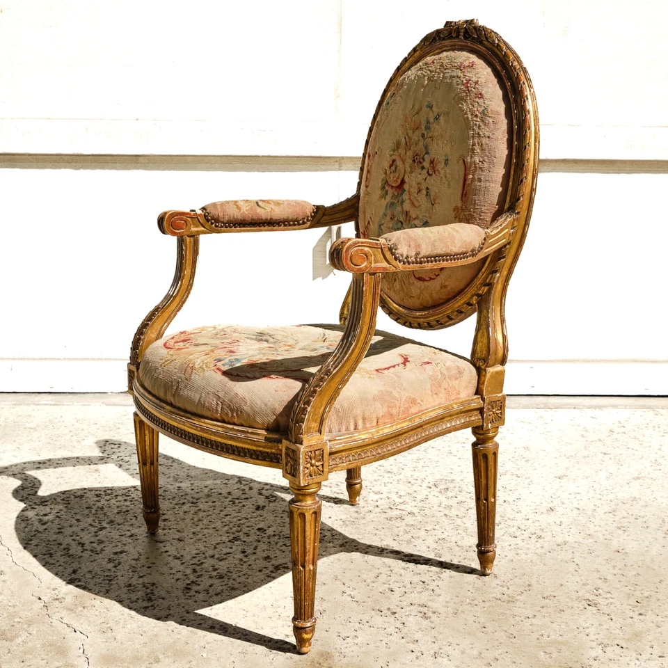 Antique French Arm Chair Louis XVI Style Carved Fauteuil - Paris Mark LOCAL Pick - Image 2 of 4