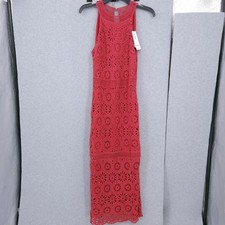 Guess Nicki Lace Overlay Midi Sleeveless Halter Eyelet Dress Womens Size 4 READ