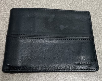 Cole Haan Slim Billfold Black Leather Bifold Wallet Minimalist Mens