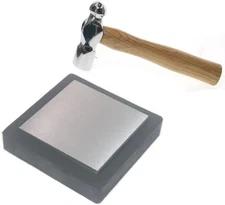 Steel Bench Block Flat Anvil Jewelers Tool with Rubber Block and Stamping Ham...