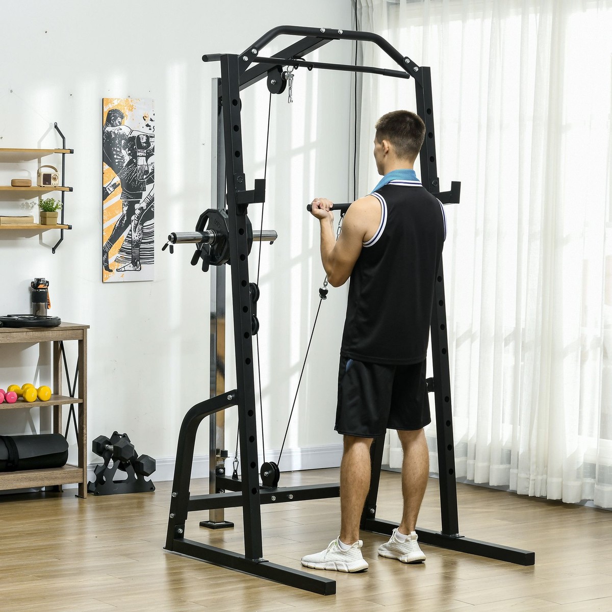 Power Cage with Pulley System, 15-Level Squat Rack