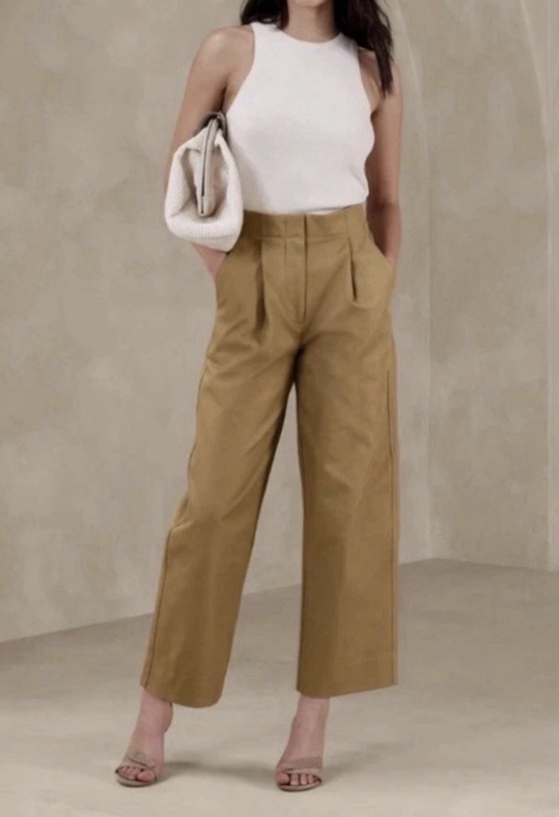 Banana Republic Pleated Cropped Authentic Chino Barrel Pants Khaki Brown Sz 10