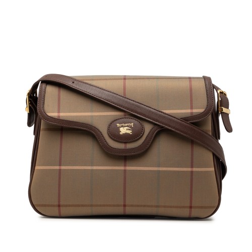 Burberry Vintage Check Canvas Flap Shoulder Bag Pre-Loved Light Brown