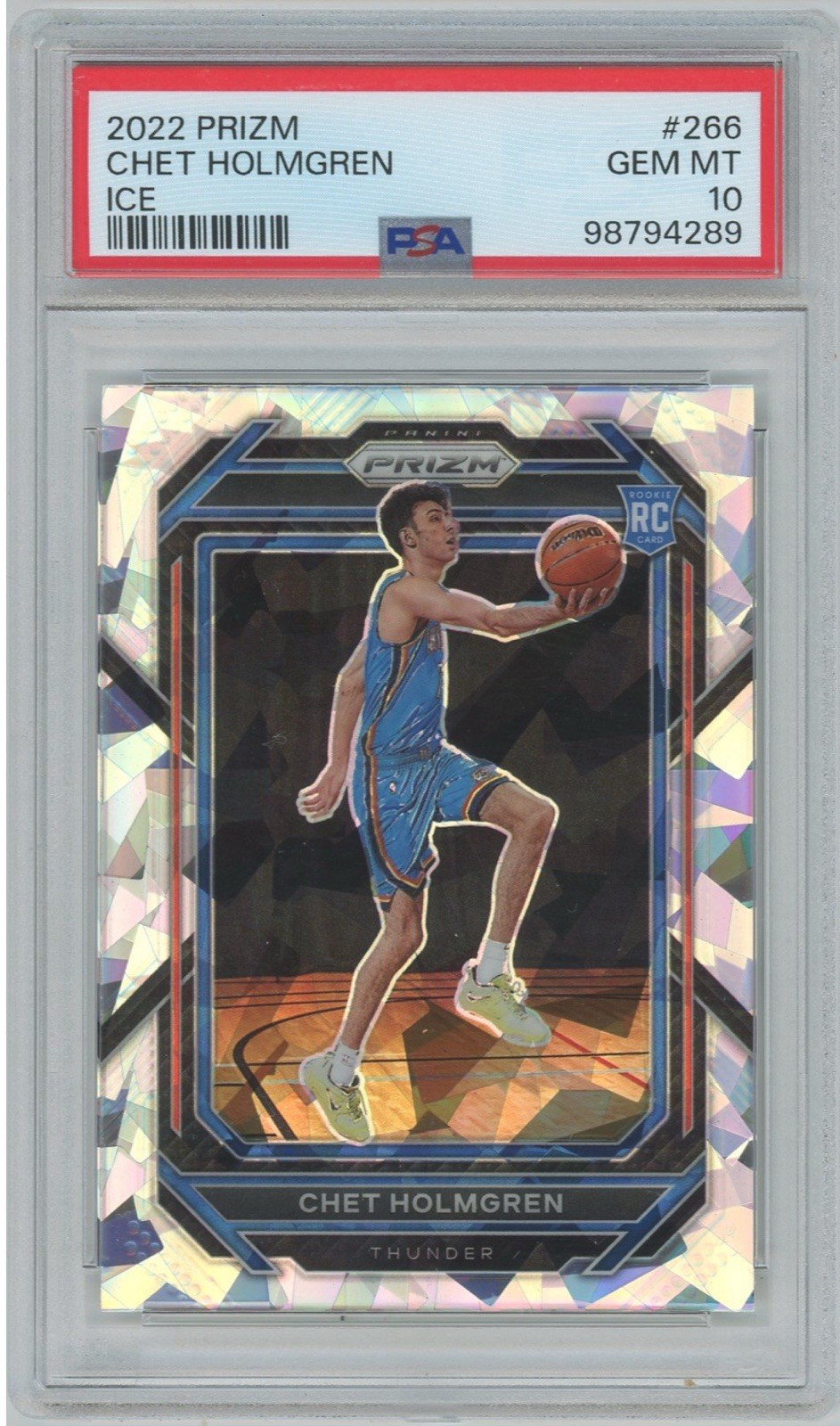 PSA 10 2022-23 Prizm Cracked Ice Prizm Chet Holmgren Rookie RC #266 Gem Mint OKC