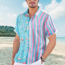 Blue Beach Flamingo Hawaiian Shirts for Men, Women  Kids Tropical Beach Tops