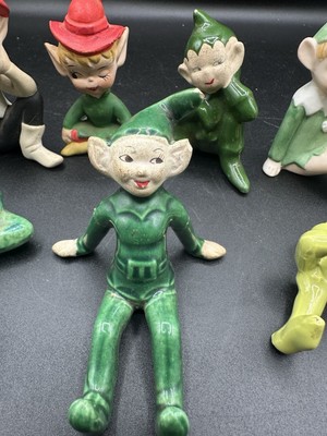 Lot of 8 Elf & Pixie Elves Figurines Mid Century 1950