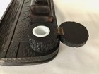 Large Antique BLACK FOREST HANDCARVED OWL INKWELL Wood Carving w 2 Inkwells RARE — photo 8