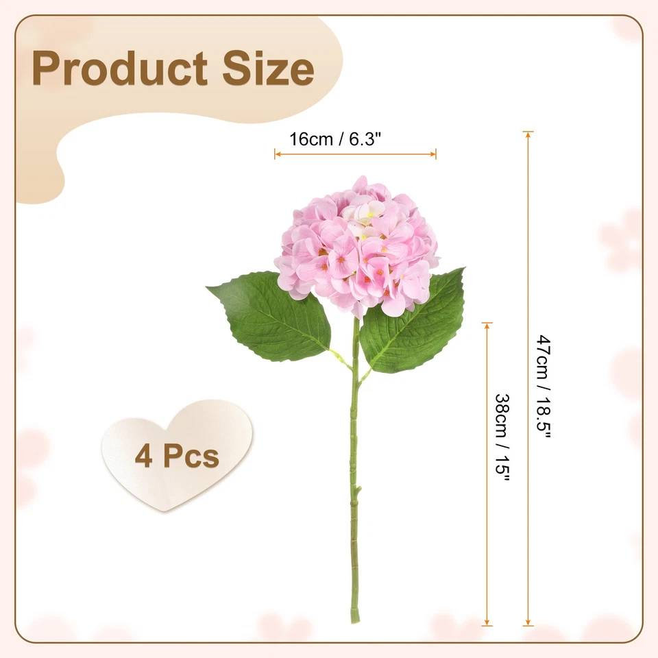 4 flores artificiales de hortensia 18.5" látex, rosa para decoración - Imagen 2 de 4