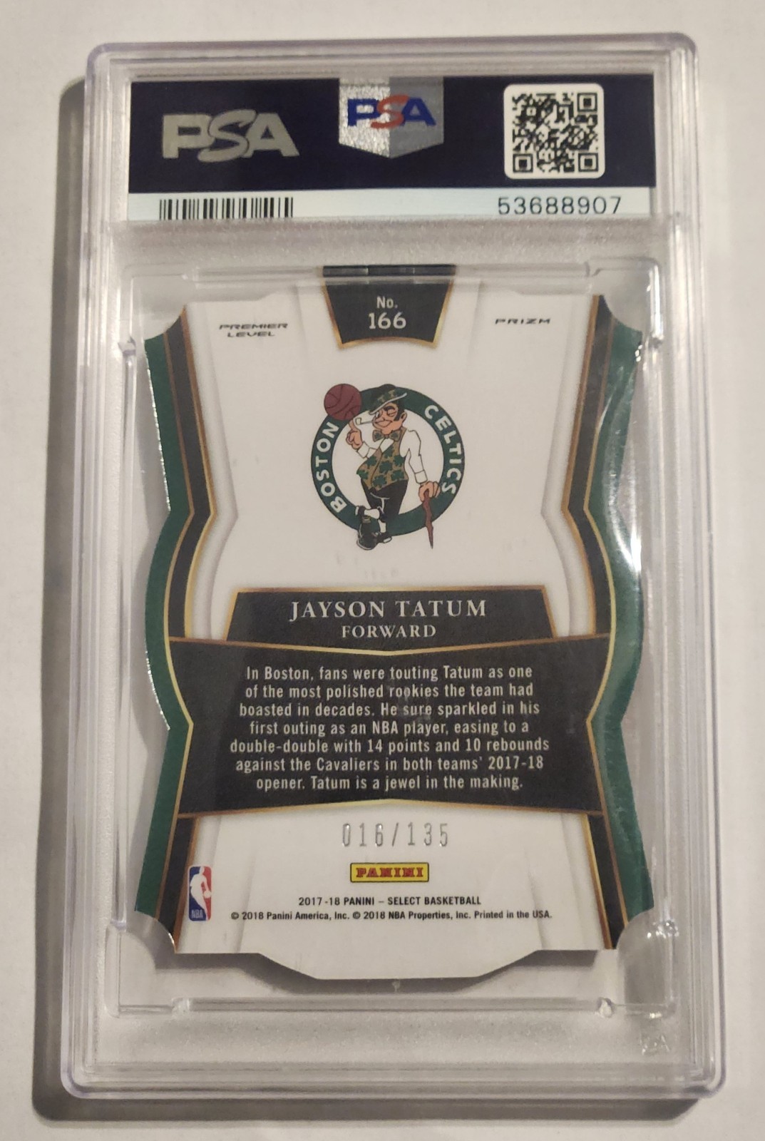 2017-18 Select Jayson Tatum Die Cut Red Prizm RC #166 PSA 9 016/135!!! view 2