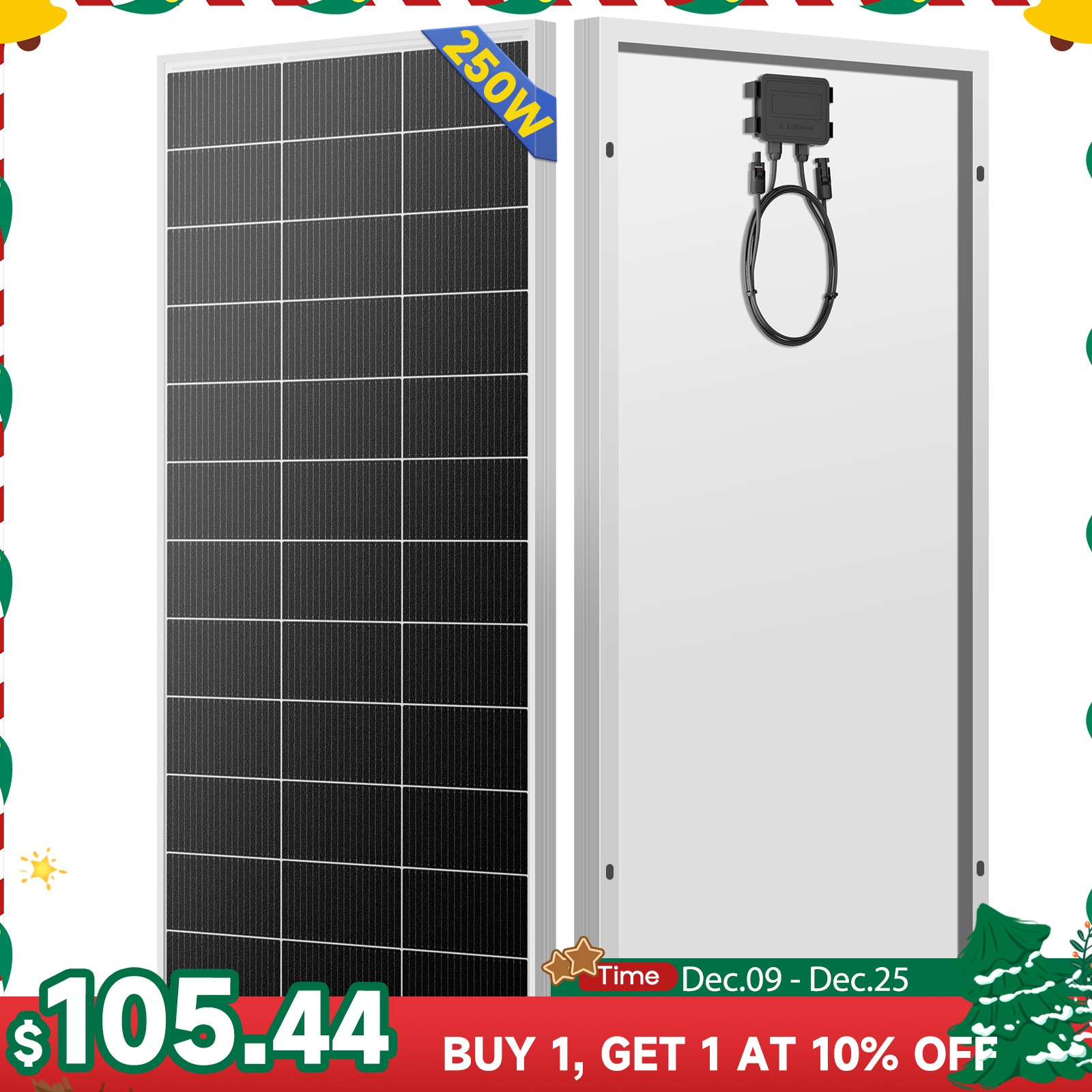 250W 12V Mono Solar Panel 12BB Power RV Camping Home Boat Ca
