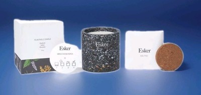 Brand New Esker Travertine Plantable Candle Amber Rosemary Patchouli w Soil Pod
