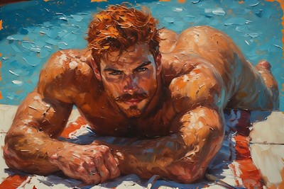 Original Limited Triptych Paintings Giclée Set Of 3 ''Pool Boys'' Artist Signed
