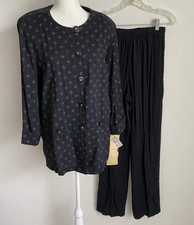 NWT Vtg Christy Lyn Womens 9/10 Black Pant Set 2 Piece Made In USA Shoulder Pads