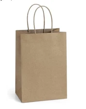 100Pcs 5.25x3x8 Inches Gift Bags Small Paper Bags with Handles Bulk Kraft Brown 