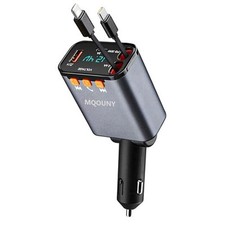 Retractable Car Charger,5 in 1 Fast Car Phone Charger 60w,Bluetooth 5.3 FM