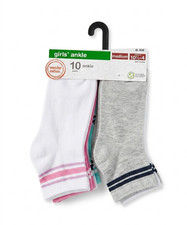 Wonder Nation Girls Ankle Socks 10 Pairs Medium Multicolor Striped Cotton Blend