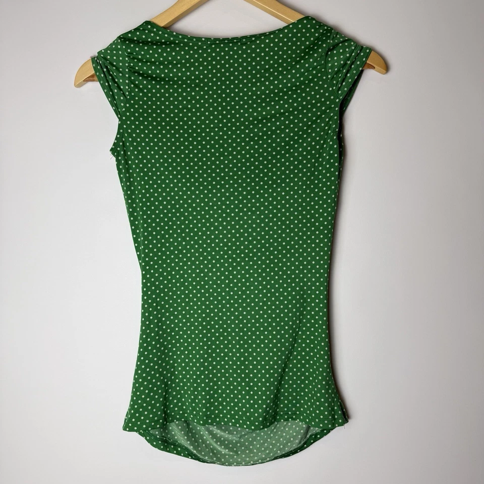 复古 y2k 尺寸 M 领带前上衣绿色圆点甜心颈部弹力海报 Mod — 第 2/4 张图片