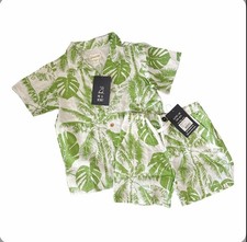Me Henry Maui Crew Short Set Green Palm Leaf Sz 6-7Y NWT M30